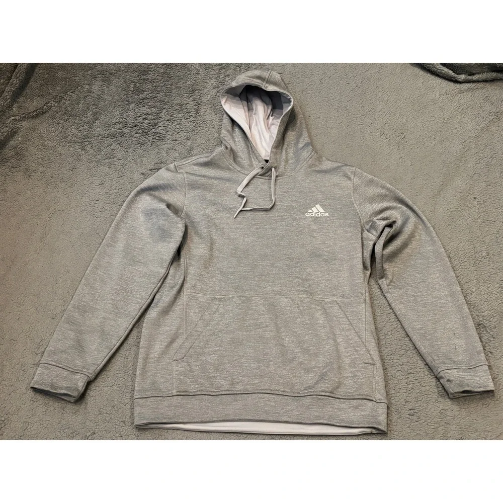 Adidas Climawarm Hoodie Mens Medium Grey Heather Pullover Sweatshirt Logo